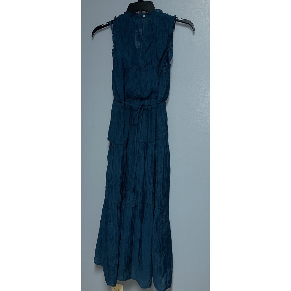 Socialite Crinkle Tiered Sleeveless Midi Dress Lined Dark Teal Blue Size S - Picture 10 of 12